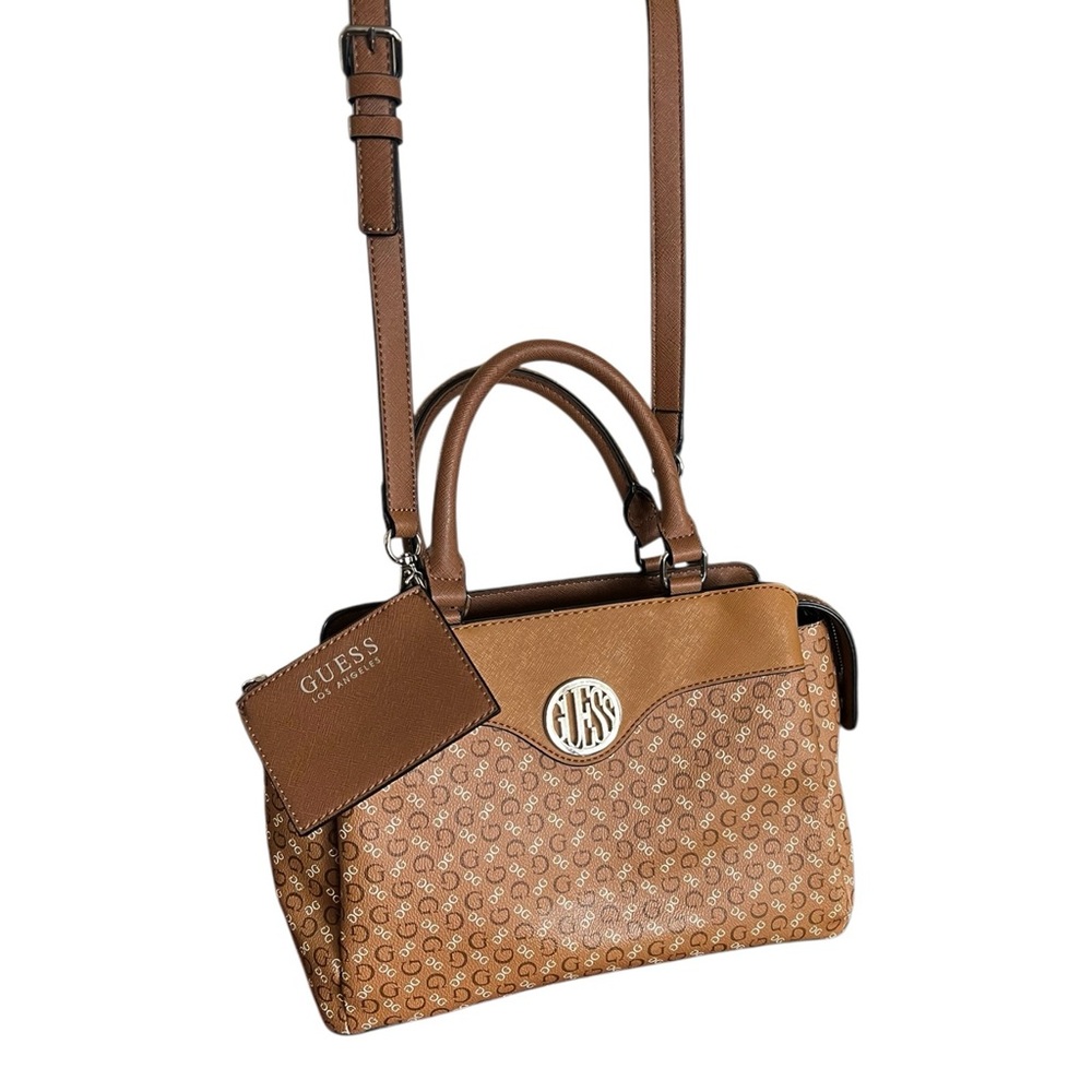 Guess Signature Nueva Crossbody Satchel Warn Tan Handbag
